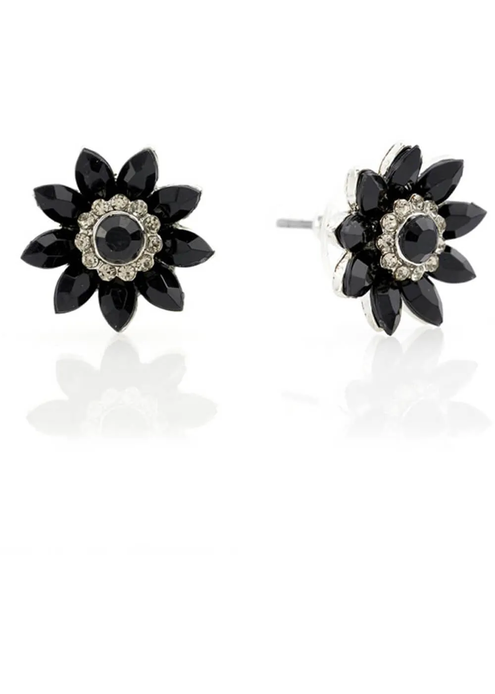 Love Vintage Jet Flower 50's Earrings Black