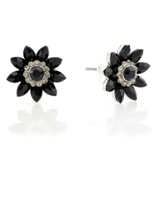 Love Vintage Jet Flower 50's Earrings Black