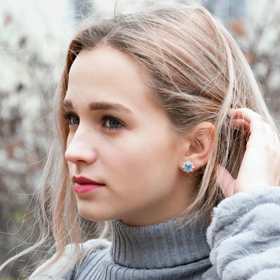 Luxe Natural Sky Blue Topaz Flower Stud Earrings