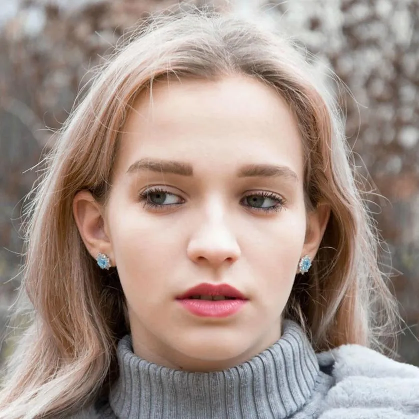 Luxe Natural Sky Blue Topaz Flower Stud Earrings