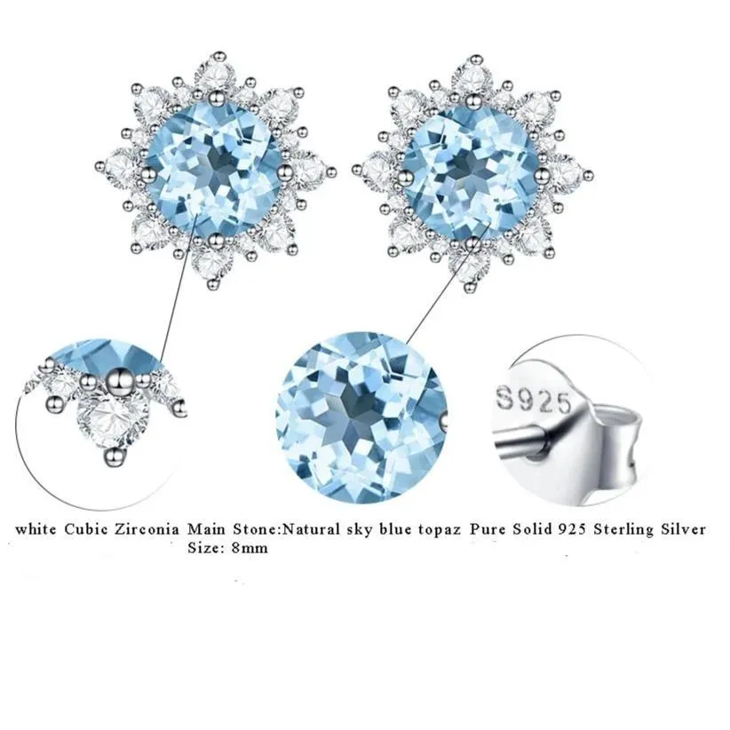 Luxe Natural Sky Blue Topaz Flower Stud Earrings