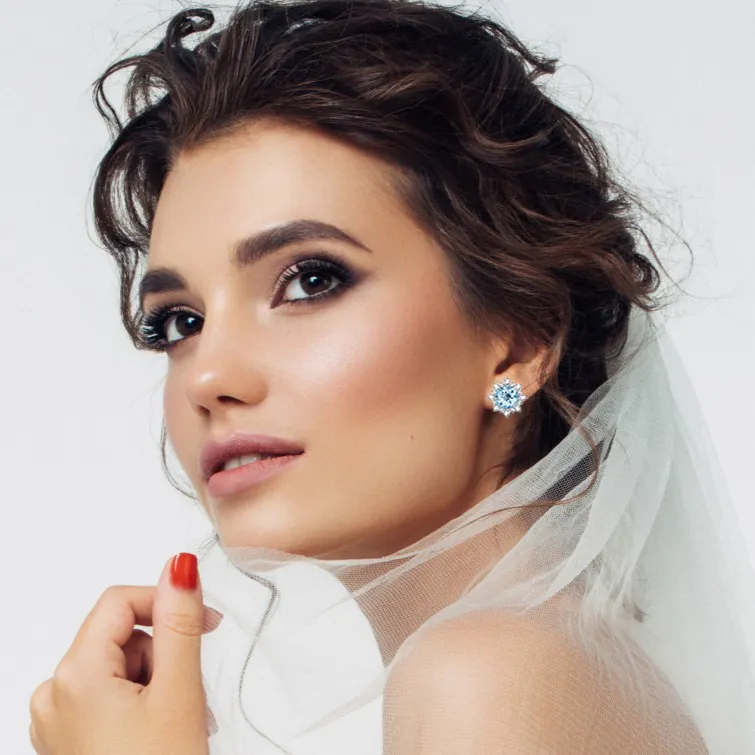 Luxe Natural Sky Blue Topaz Flower Stud Earrings