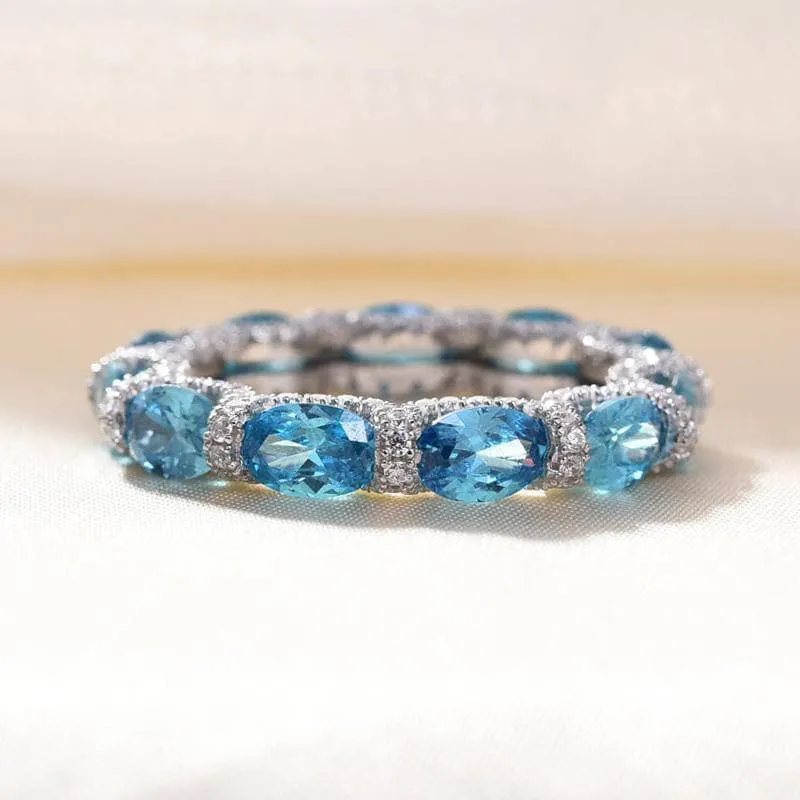 Luxurious Aquamarine Blue Simulated Diamond Wedding Band