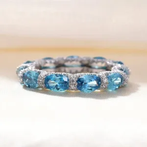 Luxurious Aquamarine Blue Simulated Diamond Wedding Band