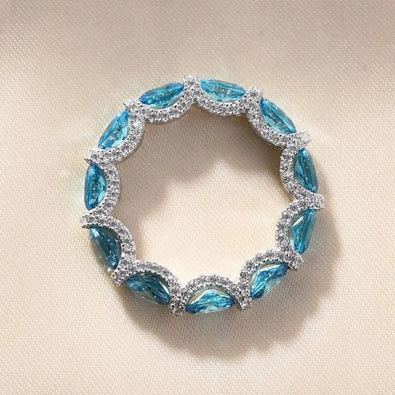 Luxurious Aquamarine Blue Simulated Diamond Wedding Band