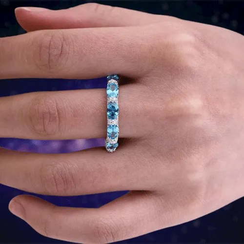 Luxurious Aquamarine Blue Simulated Diamond Wedding Band