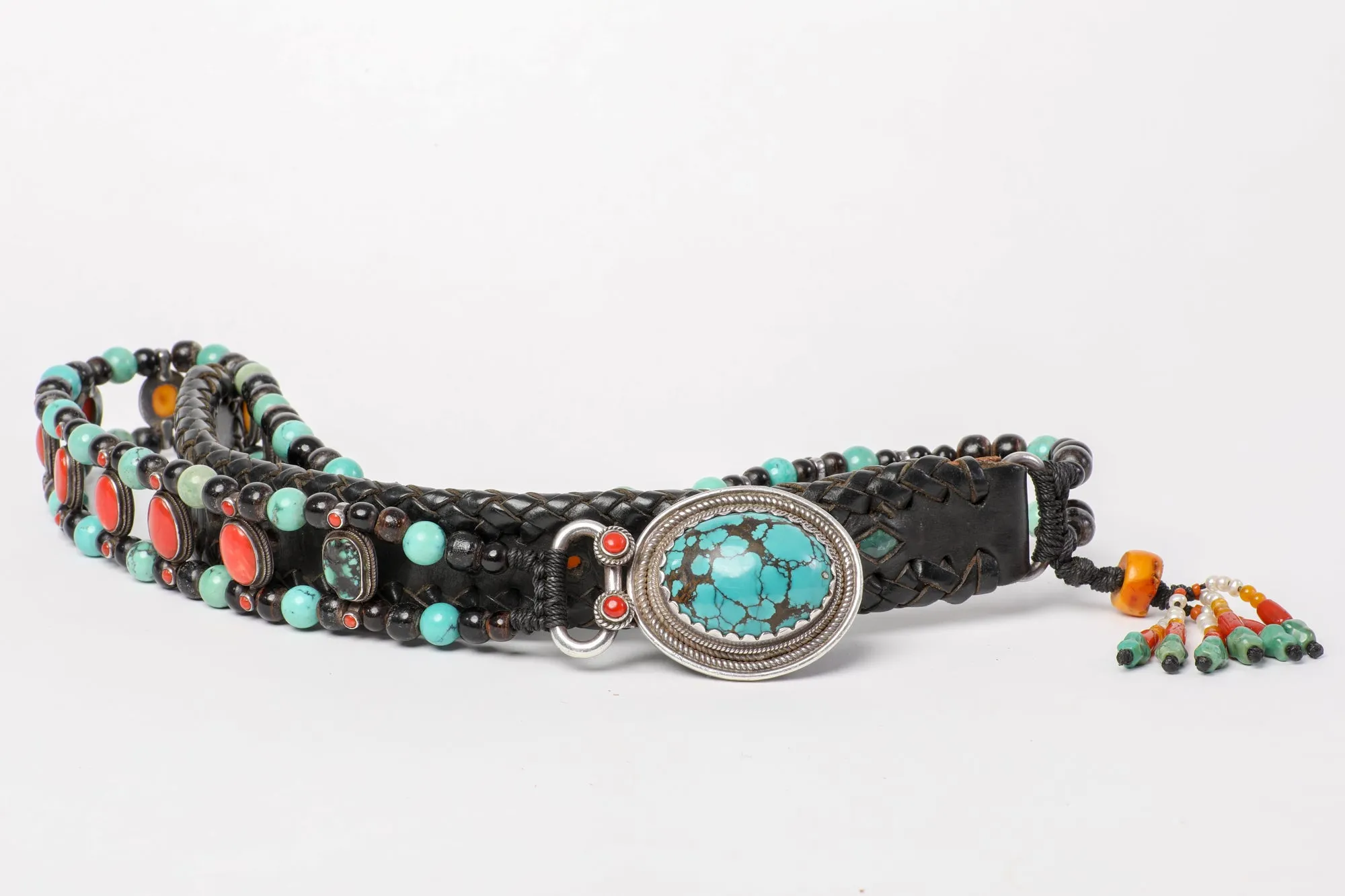 Luxurious coral amber turquoise beaded belt