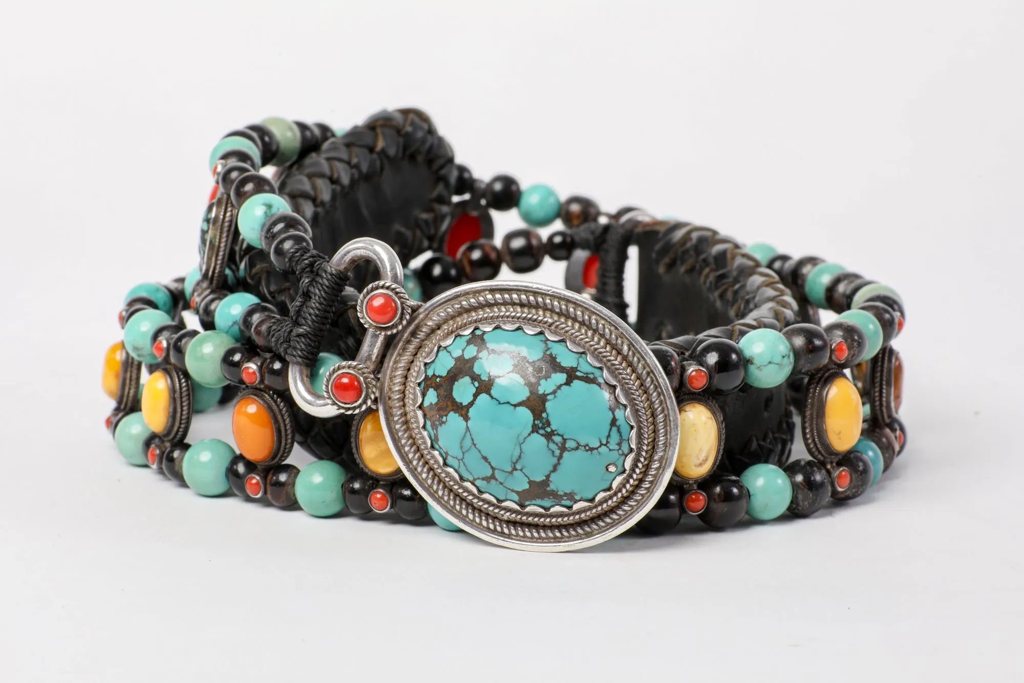 Luxurious coral amber turquoise beaded belt