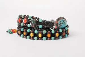 Luxurious coral amber turquoise beaded belt