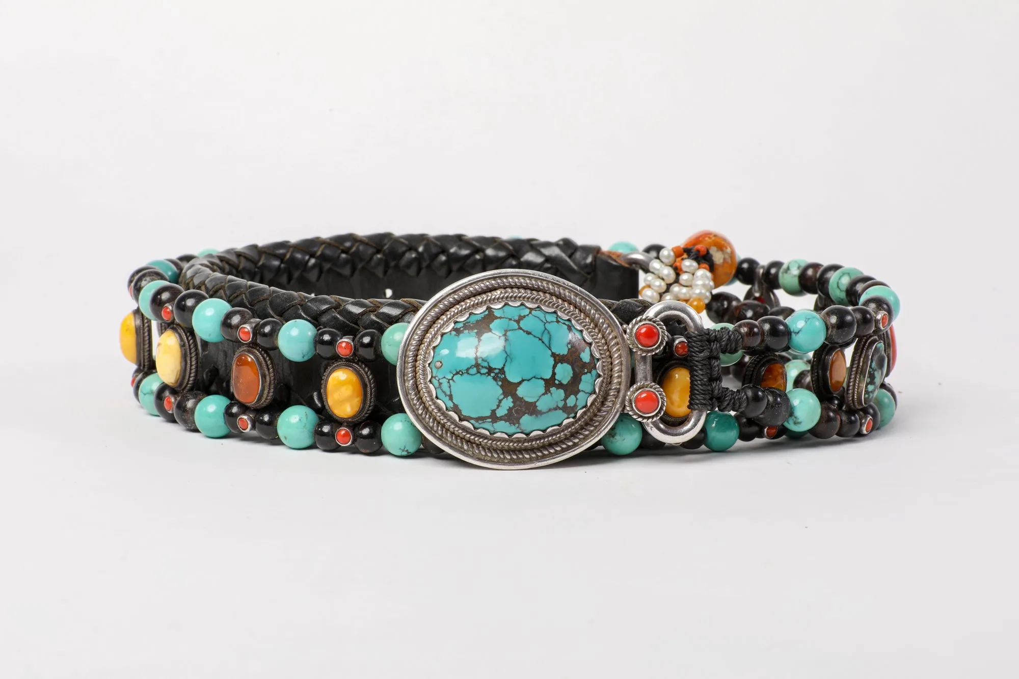 Luxurious coral amber turquoise beaded belt
