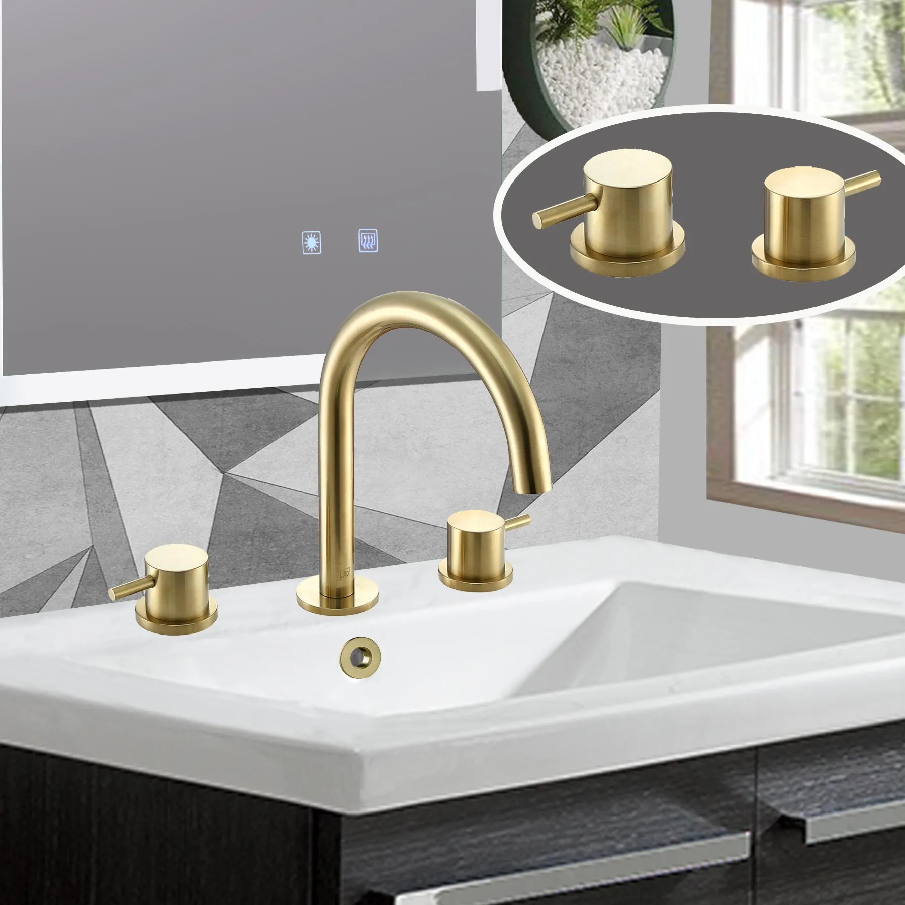 Luxurious Gold Deck Panel Valves Pair in Brushed Brass Finish