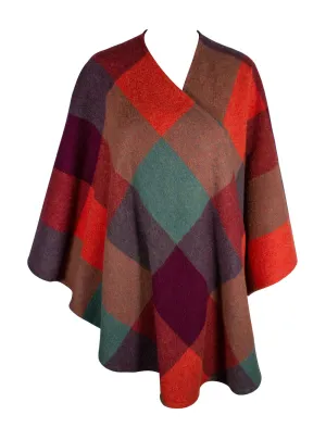 Luxurious Lambswool Cape - Orange/ Rust Block