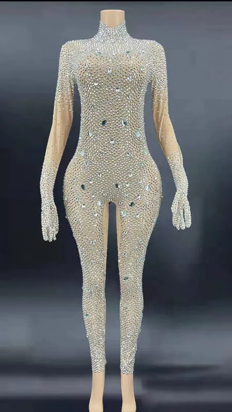 Luxurious Rhinestones Leotard Pants