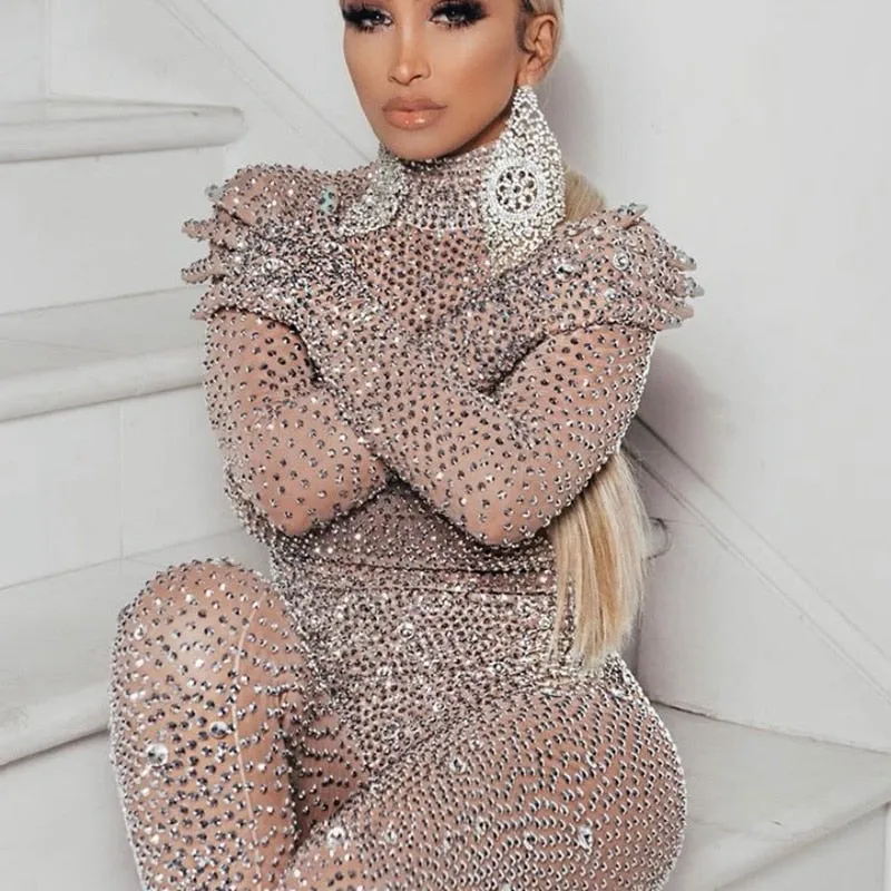 Luxurious Rhinestones Leotard Pants