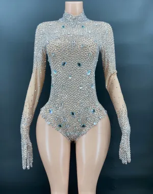 Luxurious Rhinestones Leotard Pants