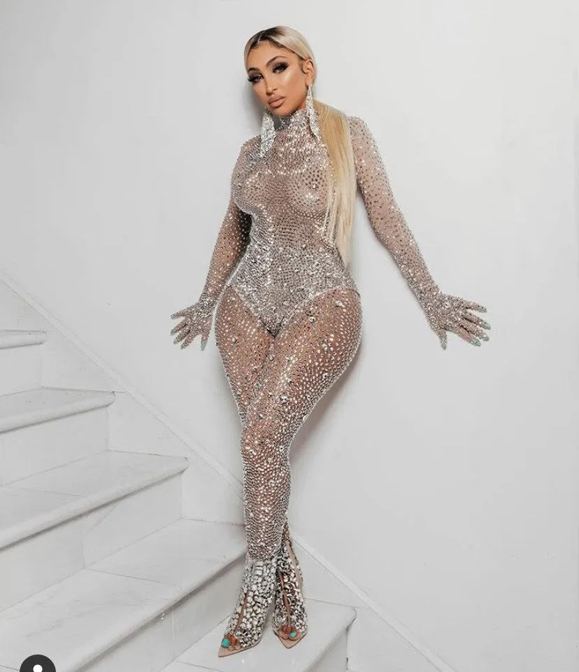 Luxurious Rhinestones Leotard Pants