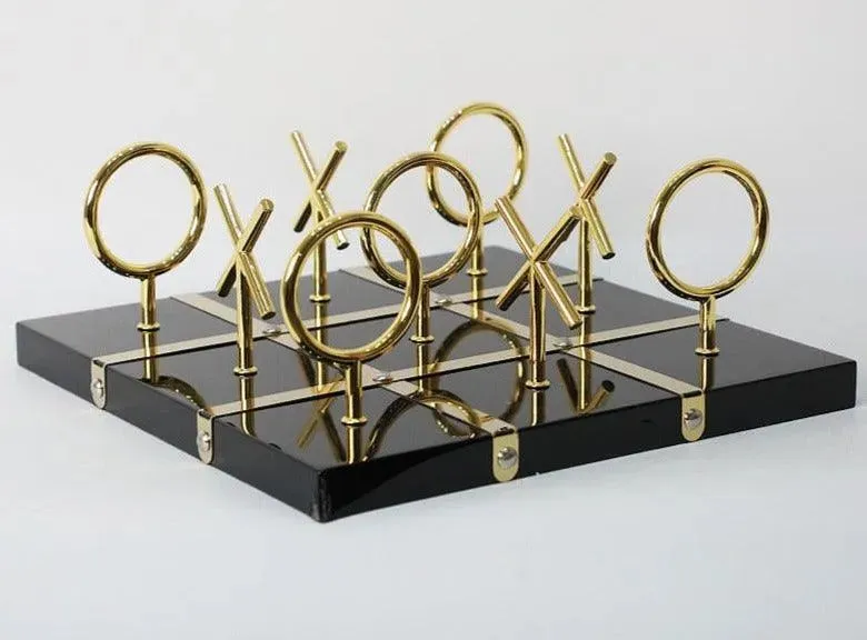 Luxurious XO Tic Tac Marble and Brass Board