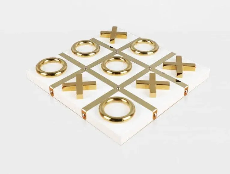 Luxurious XO Tic Tac Marble and Brass Board
