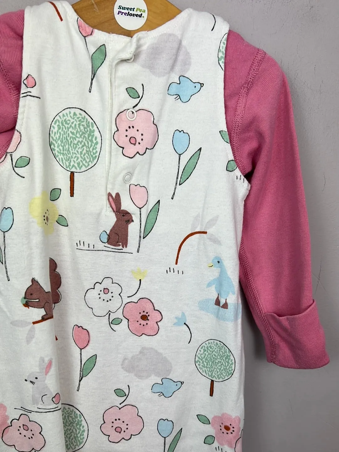 M&S Squirrel park jersey dungarees 3-6m