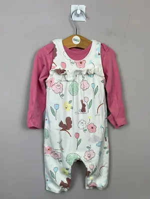 M&S Squirrel park jersey dungarees 3-6m