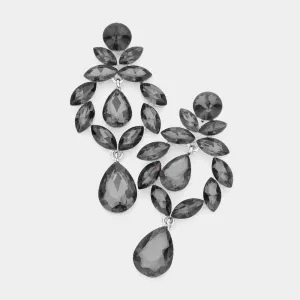 Marquise and Teardrop Black Crystal Dangle Pageant Earrings | Prom Earrings |  539187