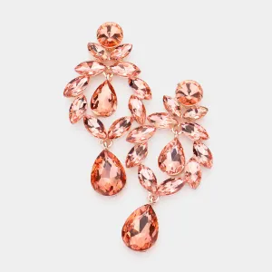 Marquise and Teardrop Peach Crystal Dangle Pageant Earrings  | Prom Earrings |  539199