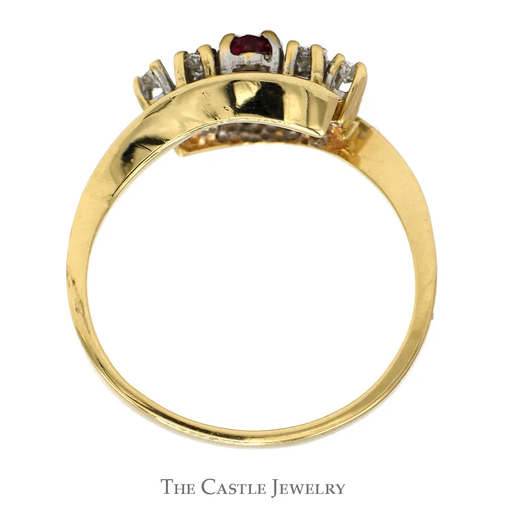 Marquise Cut Ruby Ring with Diamond Cluster Accents in 14k Yellow Gold