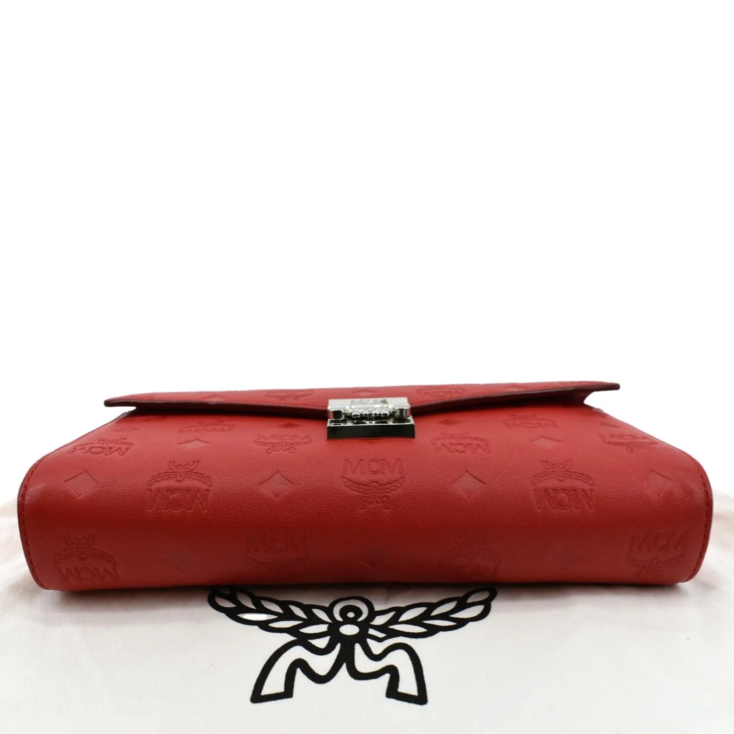 MCM Tracy Monogram Leather Chain Crossbody Wallet Red