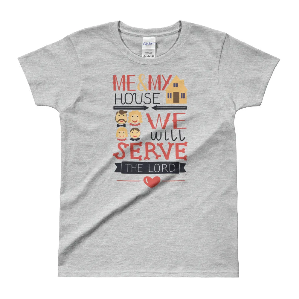 Me And My Household Will Serve The Lord T Shirt Grey Christian Religion, Bible Verses T Shirts for Women