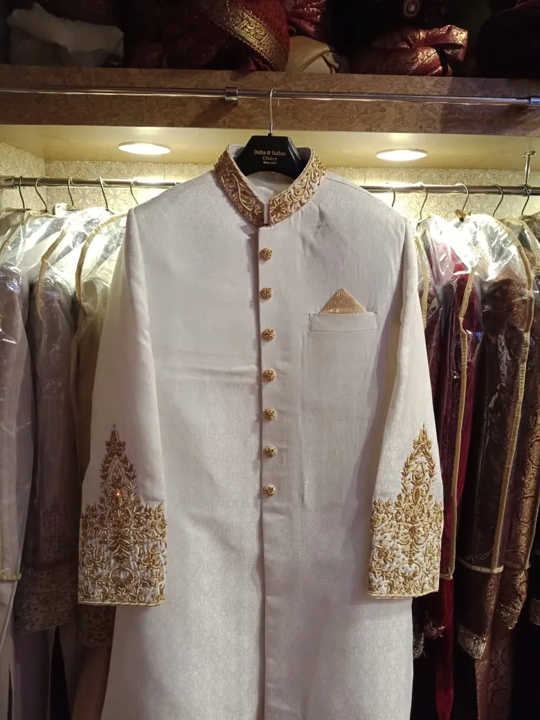 Men Sherwani Turban And Khusa In Offwhite Color Model# Men 1734