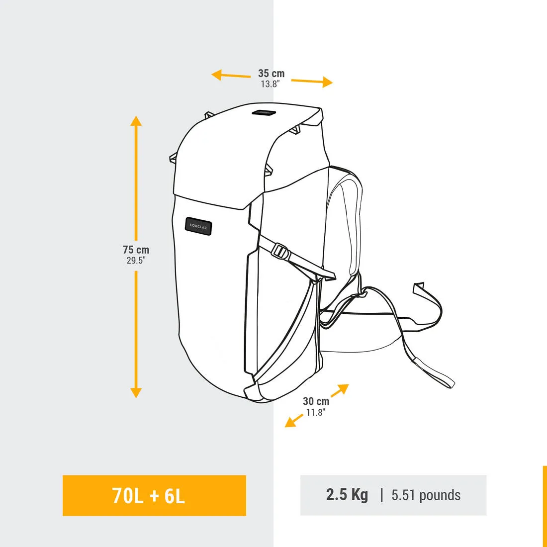 Men’s travel trekking rucksack with suitcase opening 70 6 litre - Travel 900