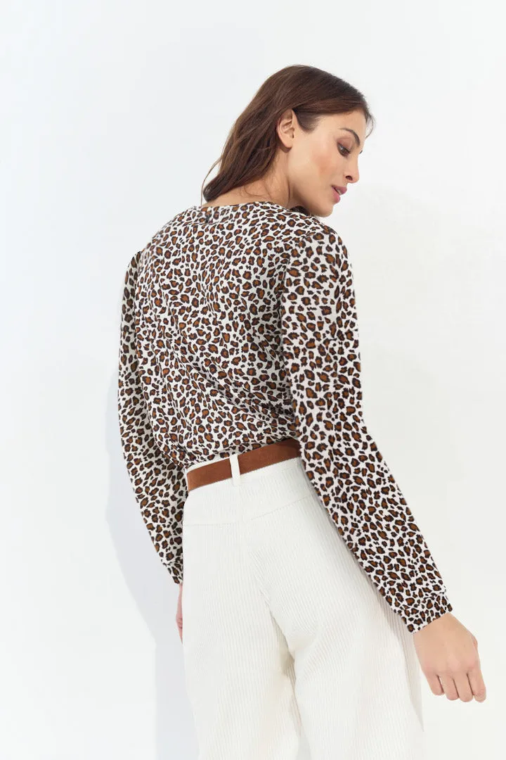 MERAKI - Sweat noir coton bio imprimé léopard message doré