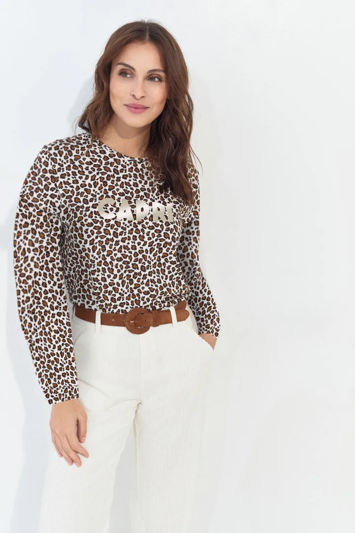 MERAKI - Sweat noir coton bio imprimé léopard message doré