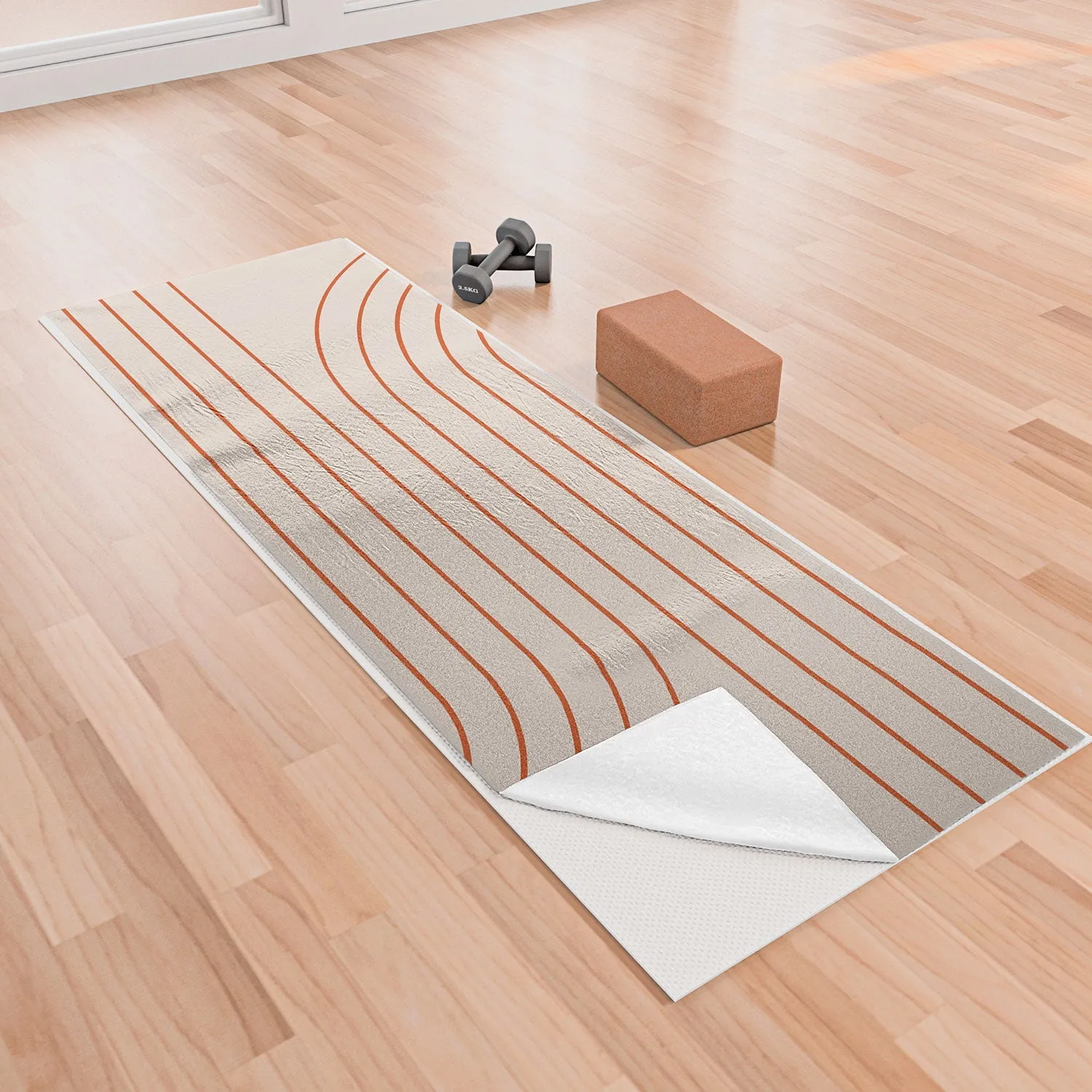 Minimal Line Curvature Coral 2 Yoga Towel