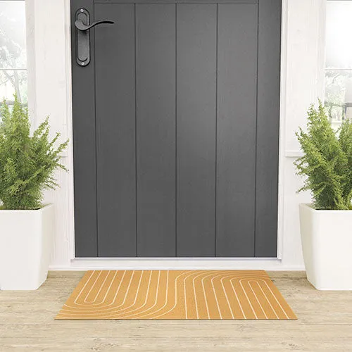 Minimal Line Curvature Orange Welcome Mat