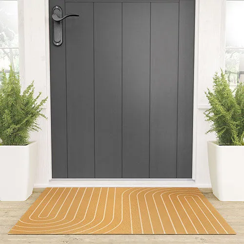 Minimal Line Curvature Orange Welcome Mat