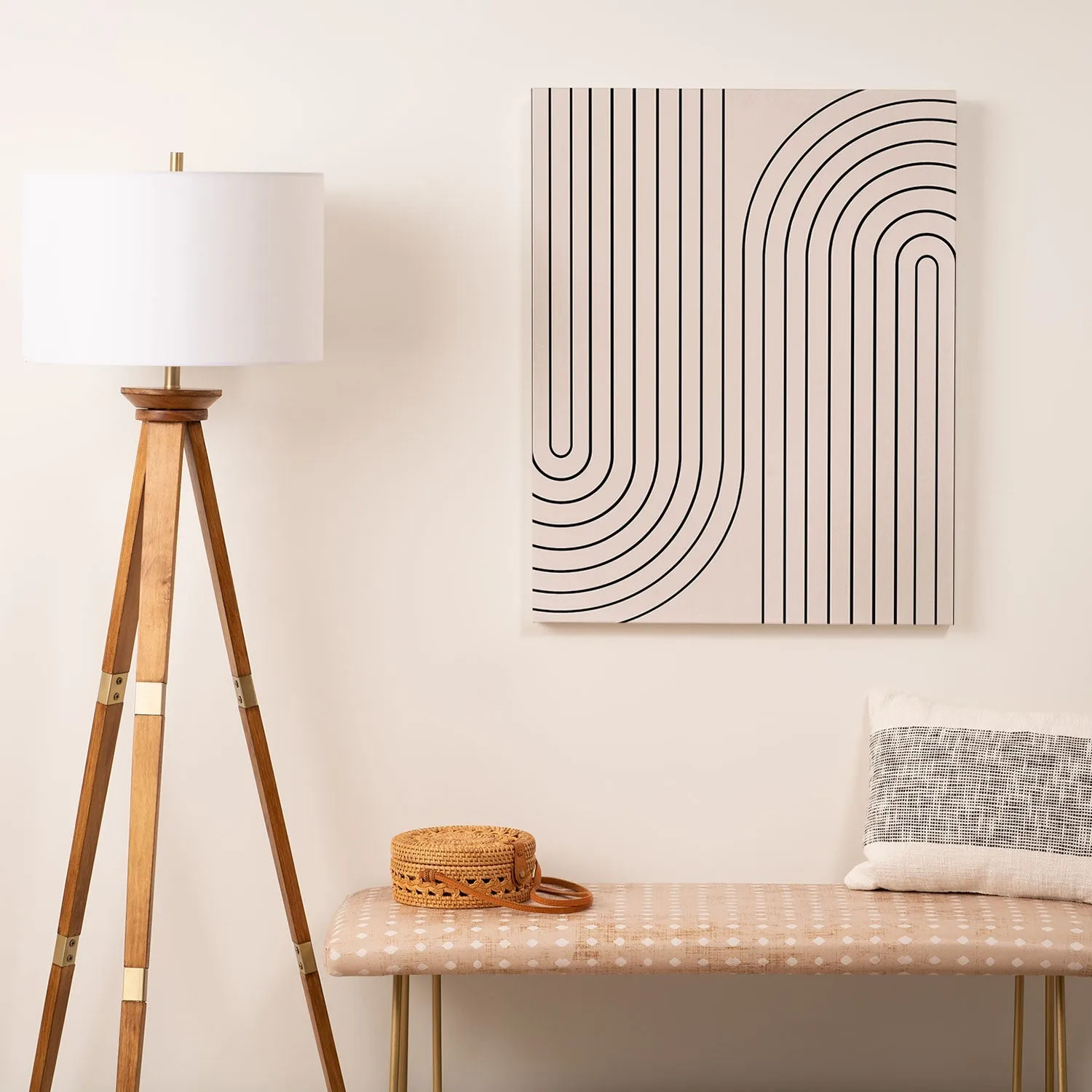 Minimal Line Curvature White Art Canvas
