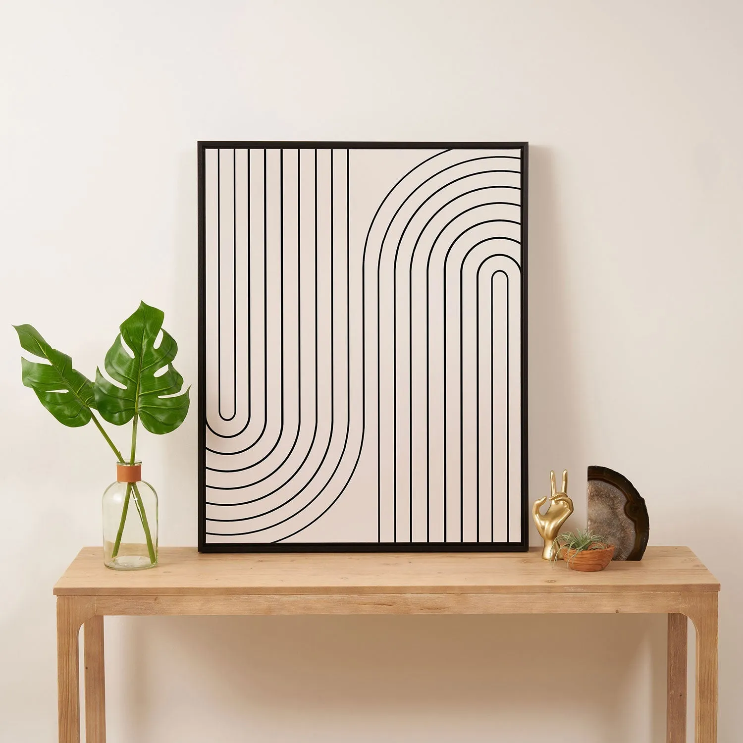 Minimal Line Curvature White Art Canvas