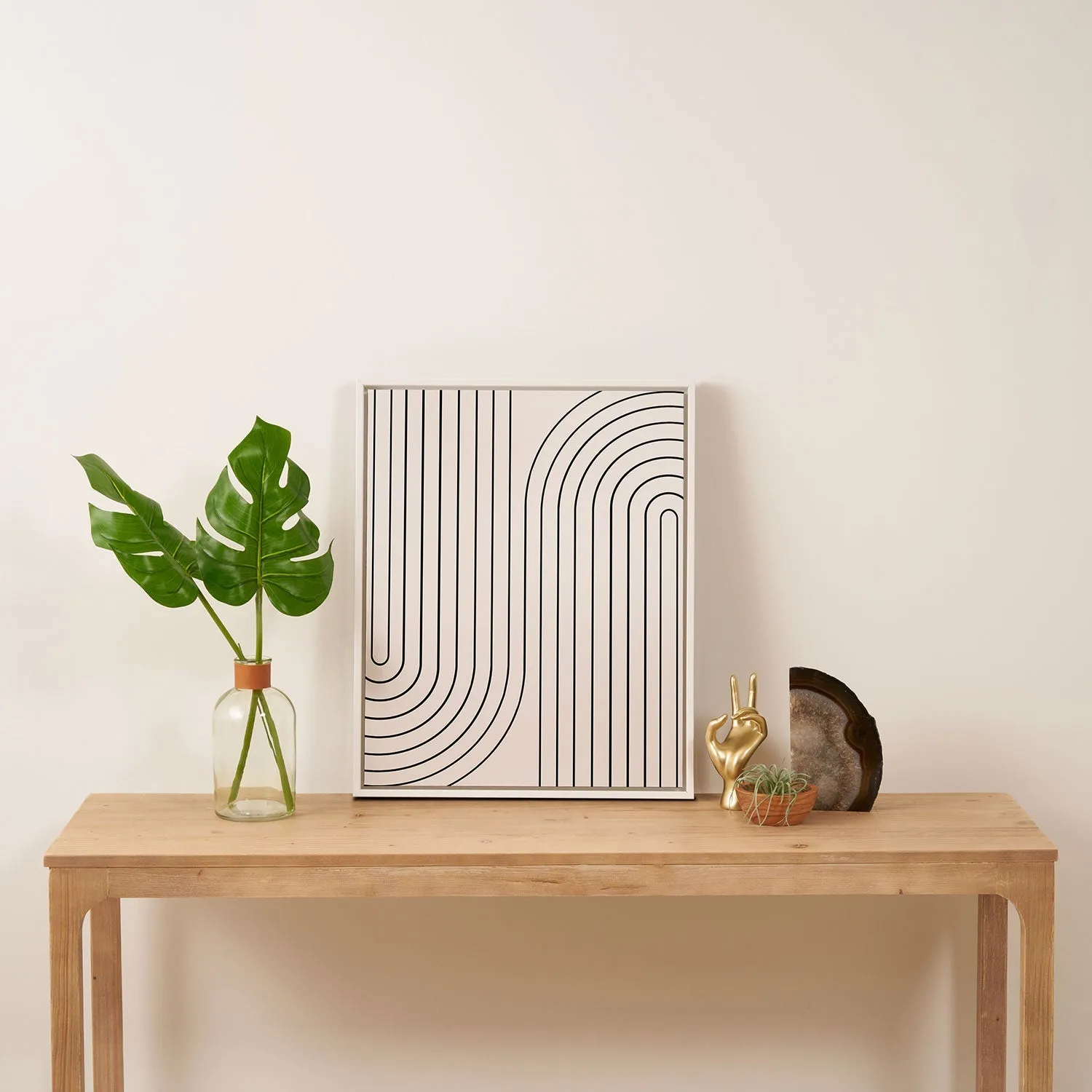 Minimal Line Curvature White Art Canvas