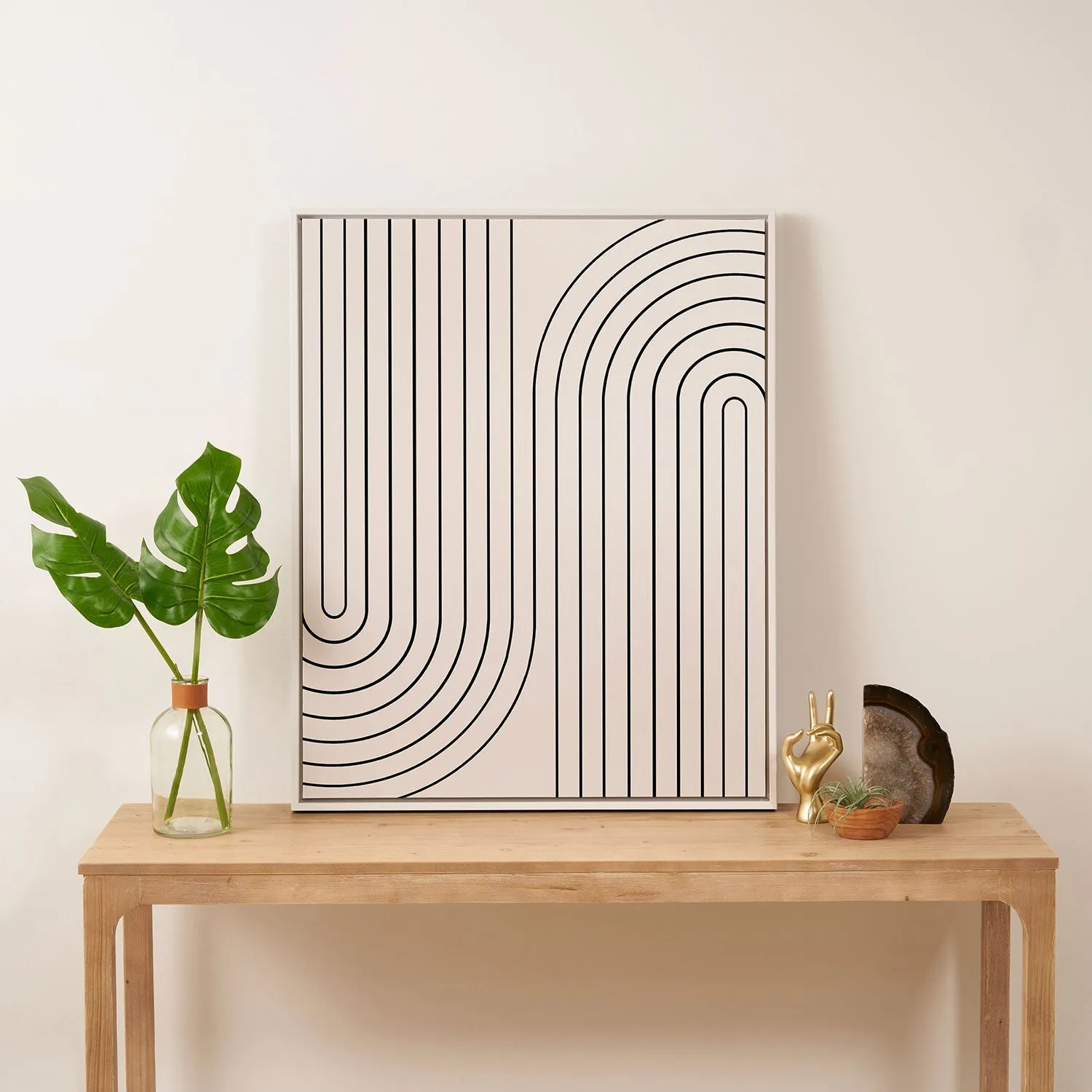 Minimal Line Curvature White Art Canvas