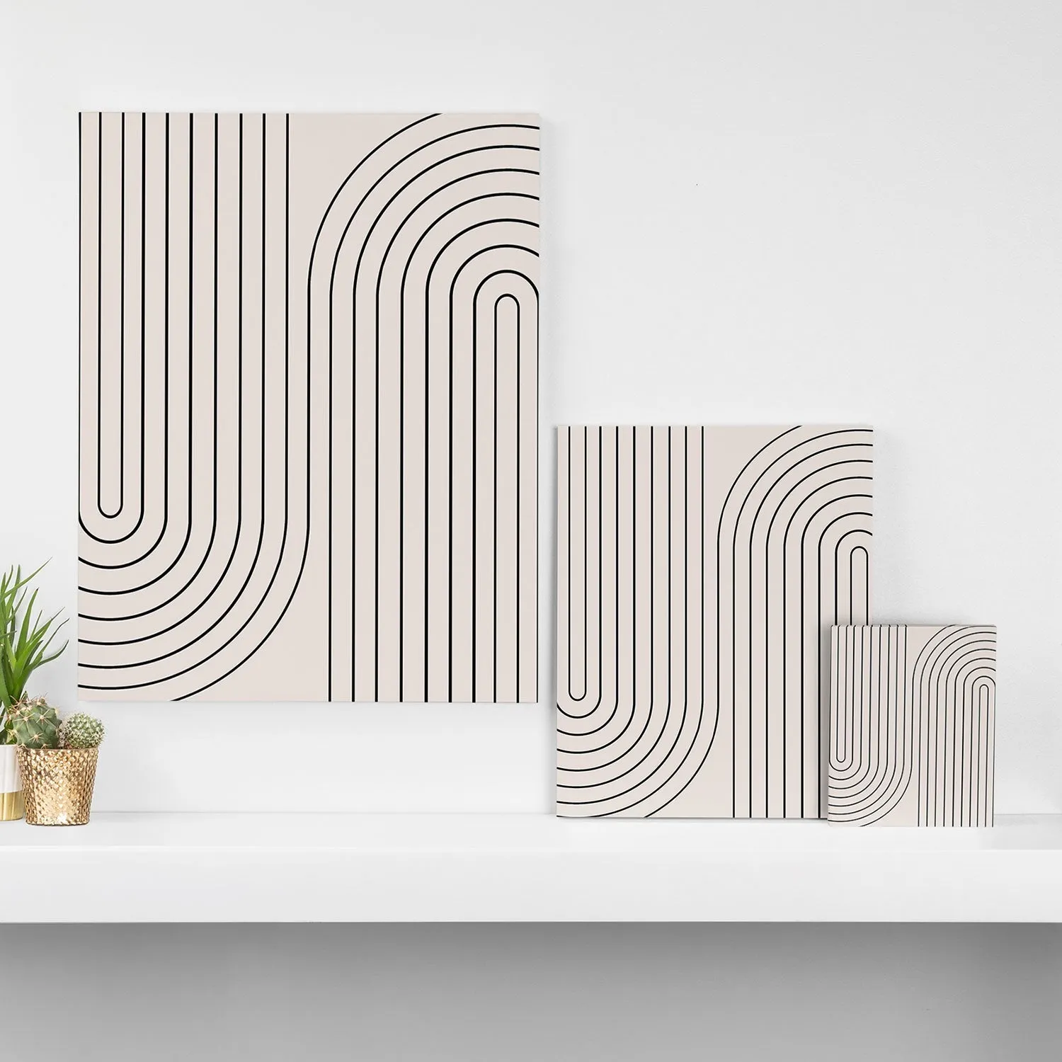 Minimal Line Curvature White Art Canvas