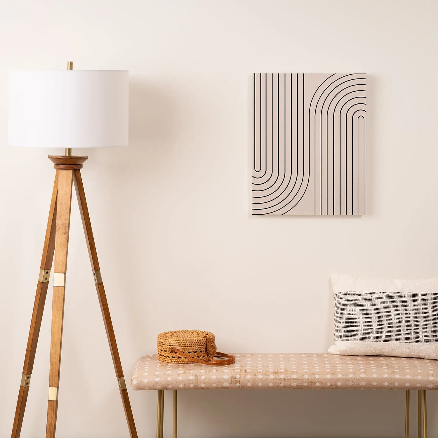 Minimal Line Curvature White Art Canvas