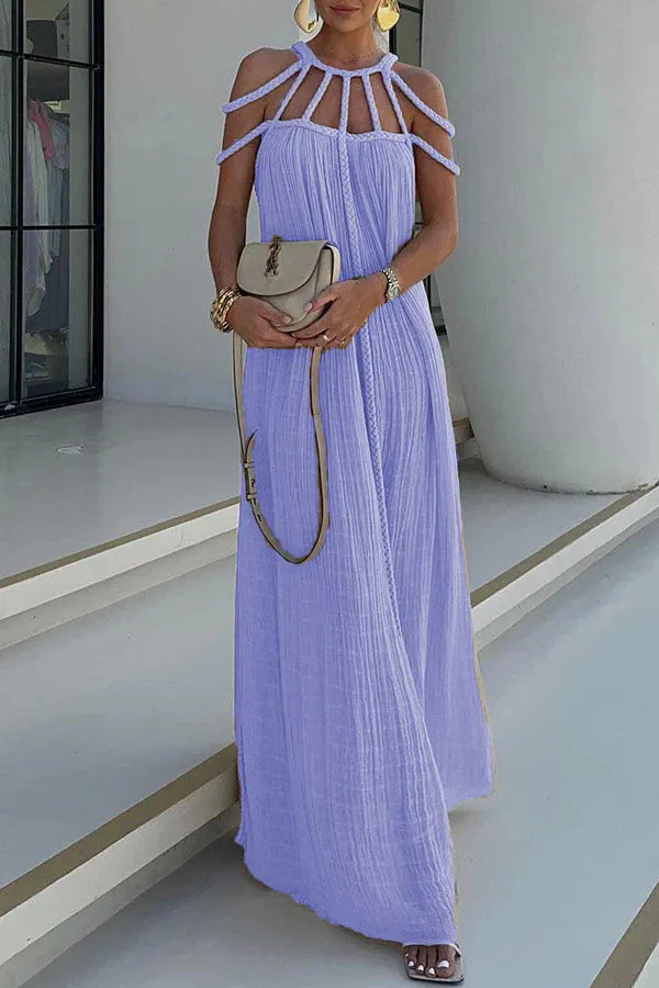 Modern and Sophisticated Linen Blend Draped Braids Cover Up Maxi Dress
