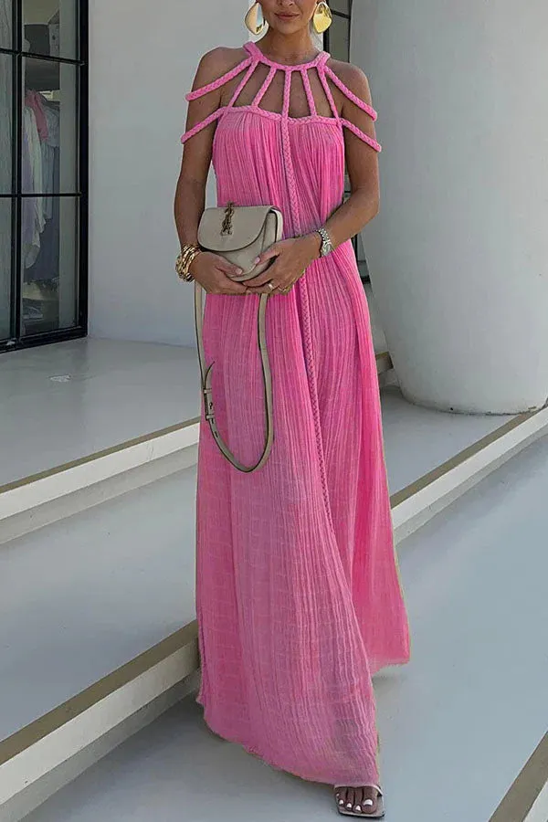 Modern and Sophisticated Linen Blend Draped Braids Cover Up Maxi Dress