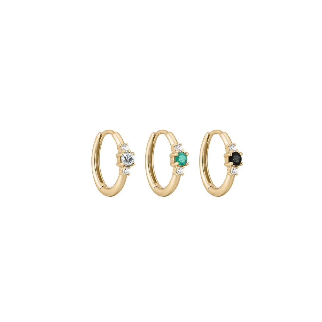 métier / petite triple gemstone clicker hoop earring - single