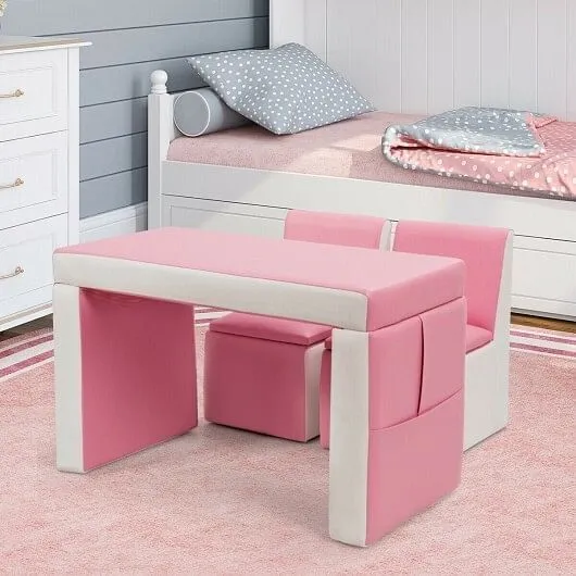 Multi-functional Kids Sofa Table Chair Set-Pink - Color: Pink