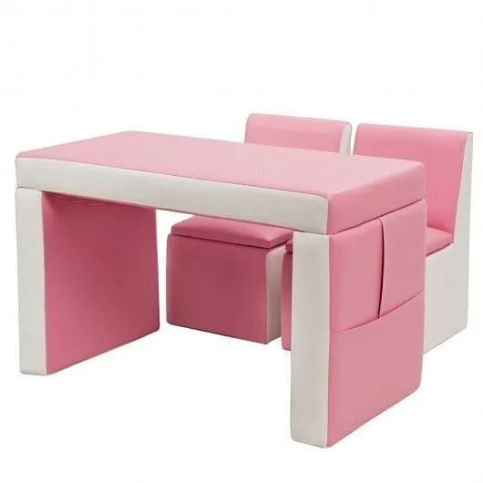 Multi-functional Kids Sofa Table Chair Set-Pink - Color: Pink