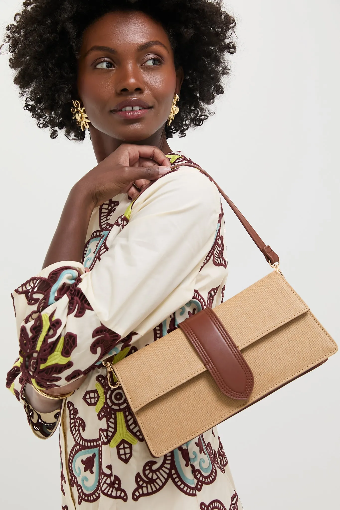 Natural Tan Violet Straw Crossbody
