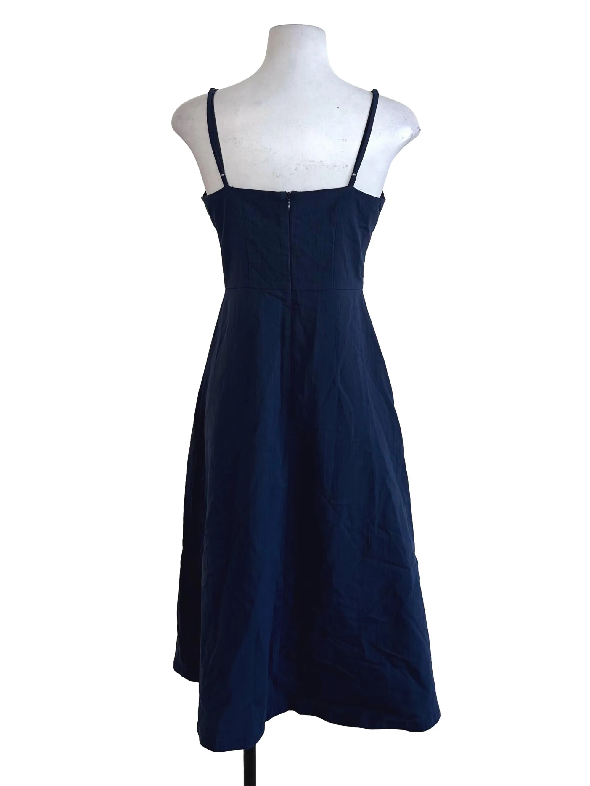 Navy Blue Textured Button Dress