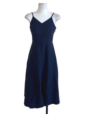 Navy Blue Textured Button Dress